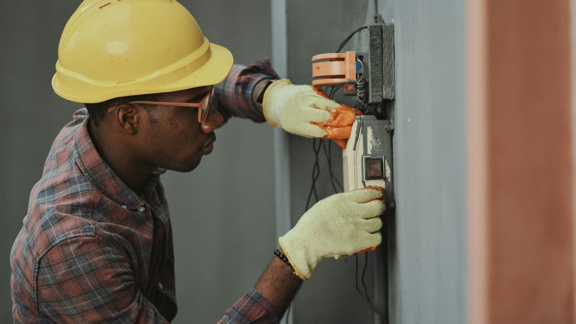 Professional electrician at work